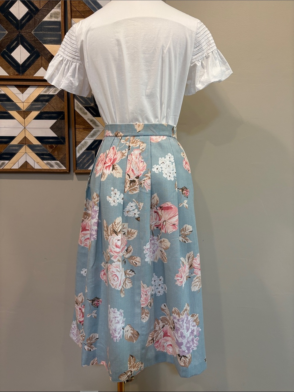 Vintage Koret Blue and Pink Floral Pleated Cottagecore Midi Skirt size 10 - Picture 6 of 12
